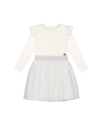 Deux Par Deux Girls' Long Sleeve Dress With Glittering Tulle Skirt - Little Kid In Off White