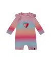 Deux Par Deux Little Girl's Long Sleeve One-piece Rashguard Pink, Orange, And Turquoise In Pink/orange/and Turquoise