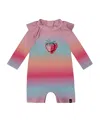 Deux Par Deux Little Girl's Long Sleeve One-piece Rashguard Pink, Orange, And Turquoise In Pink/orange/and Turquoise