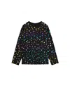 Deux Par Deux Little Girl's Long Sleeve T-shirt Foil Black Printed Stars In Printed Foil Stars