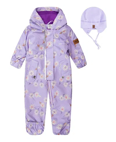 Deux Par Deux Girls' Mid-season One-piece Daisy Print Outerwear With Hat - Baby In Purple