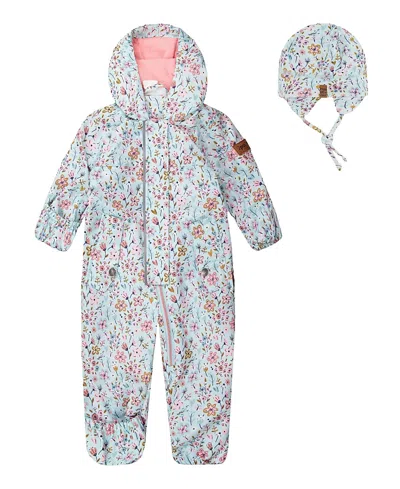 Deux Par Deux Girls' Mid-season One-piece Mini Flower Print Outerwear With Hat - Baby In Blue