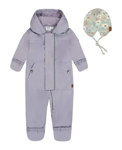Deux Par Deux Girls' Mid-season One-piece Outerwear With Printed Hat - Baby In Lilac