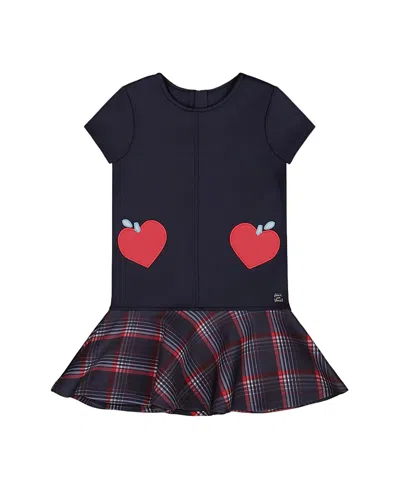 Deux Par Deux Girls' Milano Dress With Plaid Flounce - Big Kid In Blue