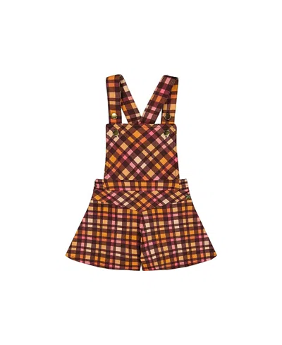 Deux Par Deux Girls' Milano Shortall Plaid - Big Kid In Pink  Brown Plaid