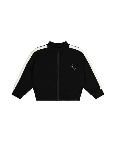 Deux Par Deux Girls' Milano Stripe Sleeve Sequin Heart Jacket - Big Kid In Black