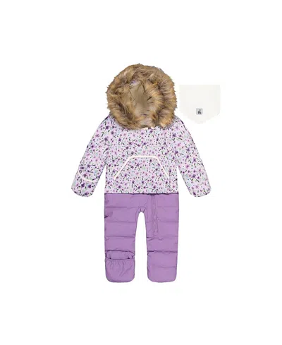 Deux Par Deux Girls' Mini Flowers Snug Car Seat Fleece Neckwarmer One Piece Snowsuit - Baby In Animal Print