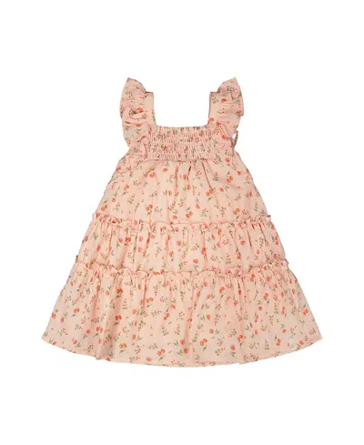 Deux Par Deux Girls' Multi-tiered Printed Flowers Dress With Smocking - Baby In Pink