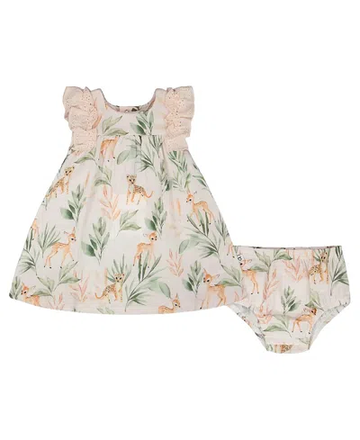 Deux Par Deux Girls' Muslin Dress And Bloomer Deer Printed Set - Baby In Neutral