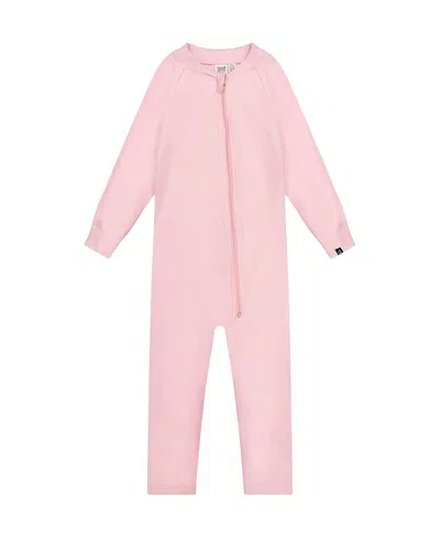 Deux Par Deux Girls' One Piece Fleece Asymmetric Zipper Thermal Underwear - Baby In Pink
