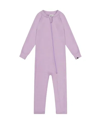 Deux Par Deux Girls' One Piece Fleece Asymmetric Zipper Thermal Underwear - Baby In Purple