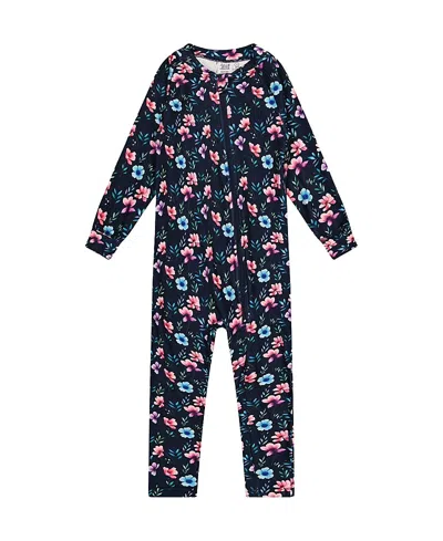 Deux Par Deux Girls' One Piece Floral Fleece Zipper Asymmetric Thermal Underwear - Baby In Multi