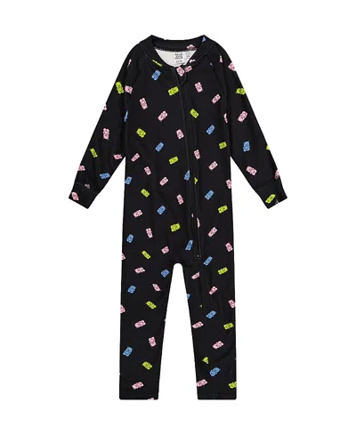 Deux Par Deux Girls' One Piece Gummy Bears Fleece Zipper Asymmetric Thermal Underwear - Baby In Black