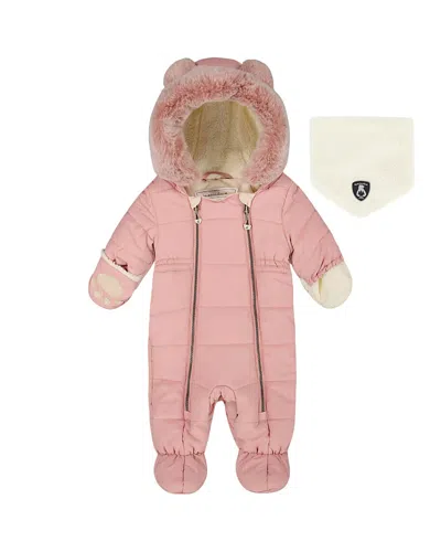 Deux Par Deux Girls' One-piece Layette Snowsuit Designed For Car Seat - Baby In Pink