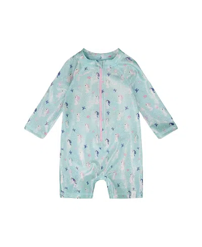 Deux Par Deux Girls' One-piece Long Sleeve Seahorse Print Rashguard - Baby In Gray