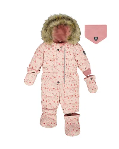 Deux Par Deux Girls' One-piece Original Puffy Snowsuit Mini Flowers - Baby In Gray