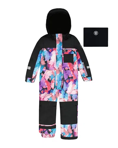 Deux Par Deux Girls' One-piece Play Snowsuit Butterfly - Little Kid In Black