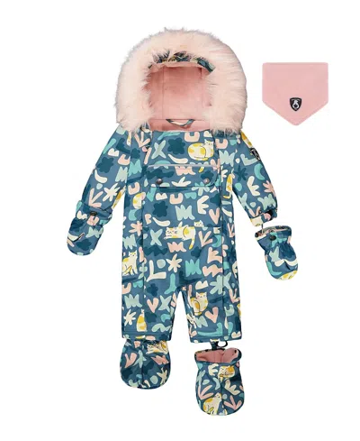 Deux Par Deux Girls' One-piece Play Snowsuit Designed For Car Seat Cat - Baby In Blue