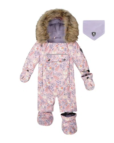 Deux Par Deux Girls' One-piece Play Snowsuit Designed For Car Seat Cat - Baby In Purple