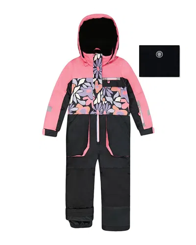 Deux Par Deux Girls' One-piece Play Snowsuit Floral - Little Kid In Black