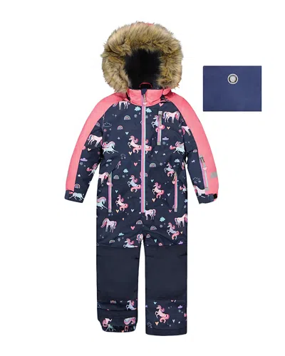 Deux Par Deux Girls' One Piece Play Snowsuit Unicorn - Big Kid In Blue