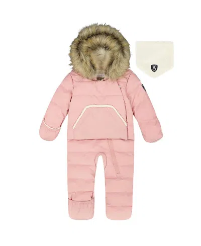 Deux Par Deux Girls' One-piece Snug Snowsuit Designed For Car Seat - Baby In Pink