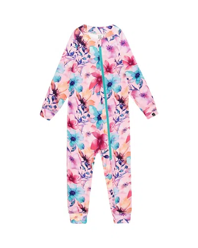 Deux Par Deux Girls' One-piece Thermal Underwear Flower - Big Kid In Multi