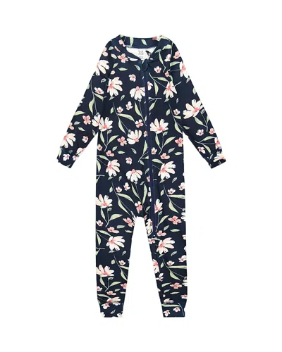 Deux Par Deux Girls' One-piece Thermal Underwear Flower - Big Kid In Black