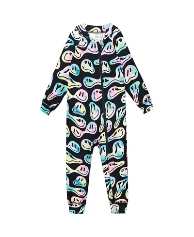 Deux Par Deux Girls' One-piece Thermal Underwear Smiley Face - Little Kid In Brown