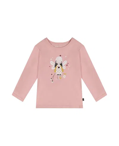 Deux Par Deux Girls' Organic Cotton Angel Detail Long Sleeve T-shirt - Baby In Pink