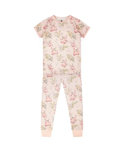 Deux Par Deux Girls' Organic Cotton Bear Print Two-piece Pyjama Set - Baby In Pink