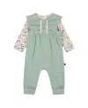 Deux Par Deux Girls' Organic Cotton Bodysuit And Sleeveless Overalls Set - Baby In Green