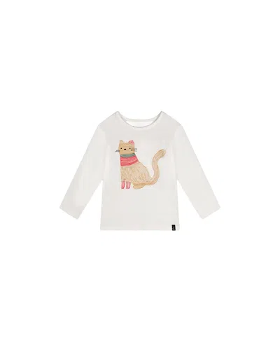 Deux Par Deux Girls' Organic Cotton Cat Embroidered Long Sleeve T-shirt - Baby In White