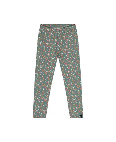 Deux Par Deux Girls' Organic Cotton Ditsy Floral Elastic Waist Leggings - Baby In Green