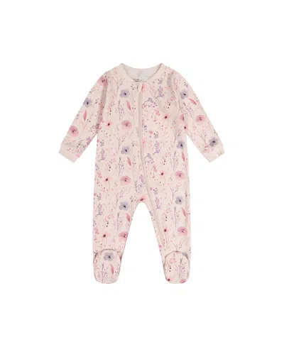 Deux Par Deux Girls' Organic Cotton Floral Front Zipper Footed One Piece Pajama - Baby In Pink