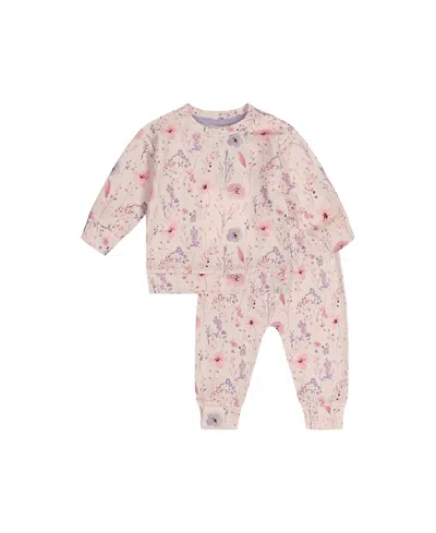Deux Par Deux Babies'  Organic Cotton Floral Shoulder Button Pants And Top Set In Multi