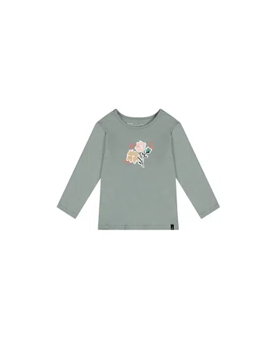 Deux Par Deux Girls' Organic Cotton Glitter Bouquet Long Sleeve T-shirt - Baby In Gray
