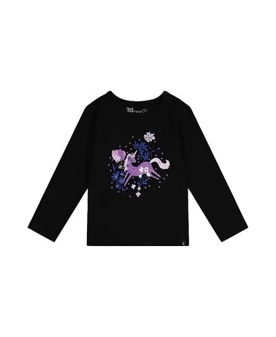 Deux Par Deux Girls' Organic Cotton Glitter Graphic Jersey T-shirt - Little Kid In Black