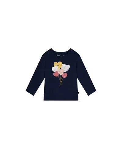 Deux Par Deux Girls' Organic Cotton Heart Balloon Long Sleeve T-shirt - Baby In Blue