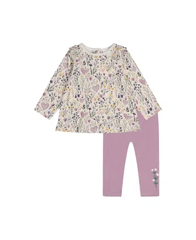 Deux Par Deux Girls' Organic Cotton Heart Ruffle Pants And Top Set - Baby In Multi