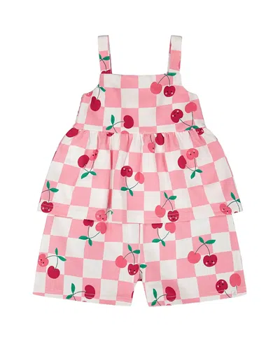 Deux Par Deux Girls' Organic Cotton Jersey Cherries Sleeveless Romper - Big Kid In Pink
