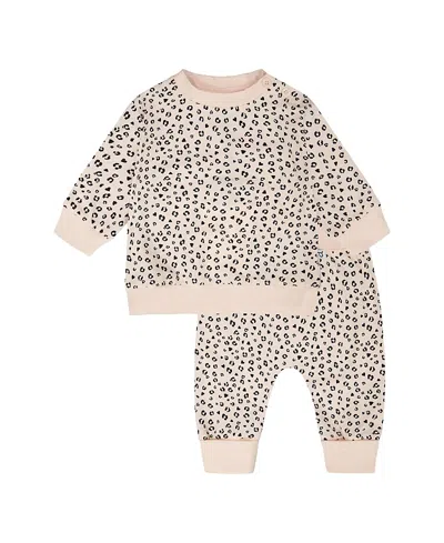 Deux Par Deux Girls' Organic Cotton Jersey Peach Printed Sweater And Pants Set - Baby In Neutral