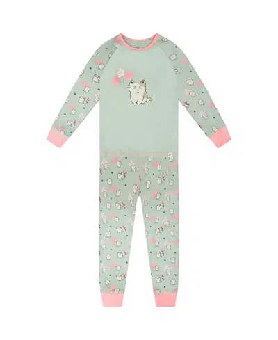 Deux Par Deux Girls' Organic Cotton Kitten Two-piece Pyjama Set - Big Kid In Multi