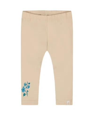 Deux Par Deux Girls' Organic Cotton Legging - Little Kid In Beige With Blue Flowers