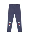 Deux Par Deux Organic Cotton Leggings With Hearts In Blue