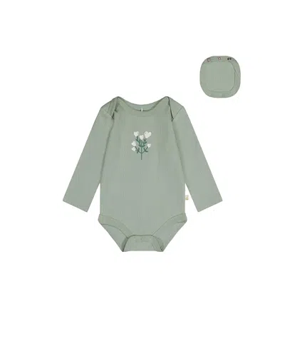 Deux Par Deux Girls' Organic Cotton Long Sleeve Flower Detail Romper - Baby In Gray
