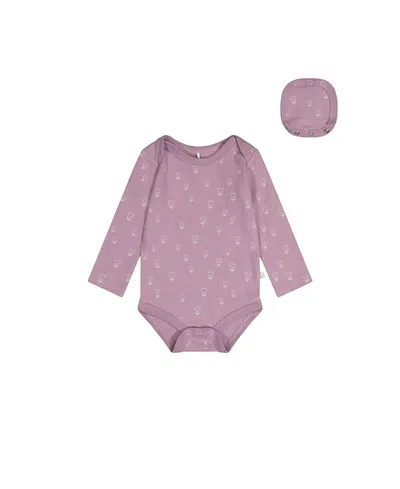 Deux Par Deux Girls' Organic Cotton Long Sleeve Heart Floral Romper - Baby In Purple