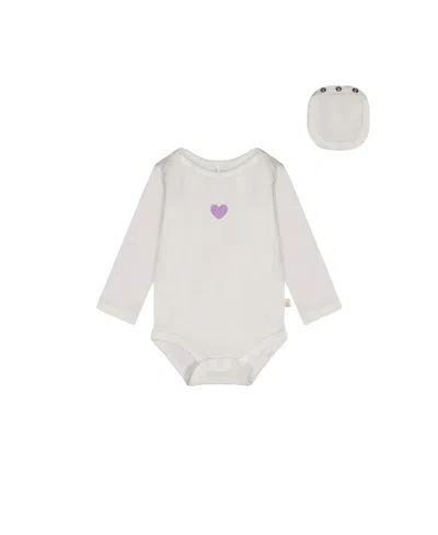 Deux Par Deux Girls' Organic Cotton Long Sleeve Heart Romper - Baby In White