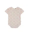 Deux Par Deux Girls' Organic Cotton Pointelle Onesie - Baby In White With Pink Flowers