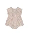 Deux Par Deux Girls' Organic Cotton Pointelle Romper Printed - Baby In White With Pink Flowers